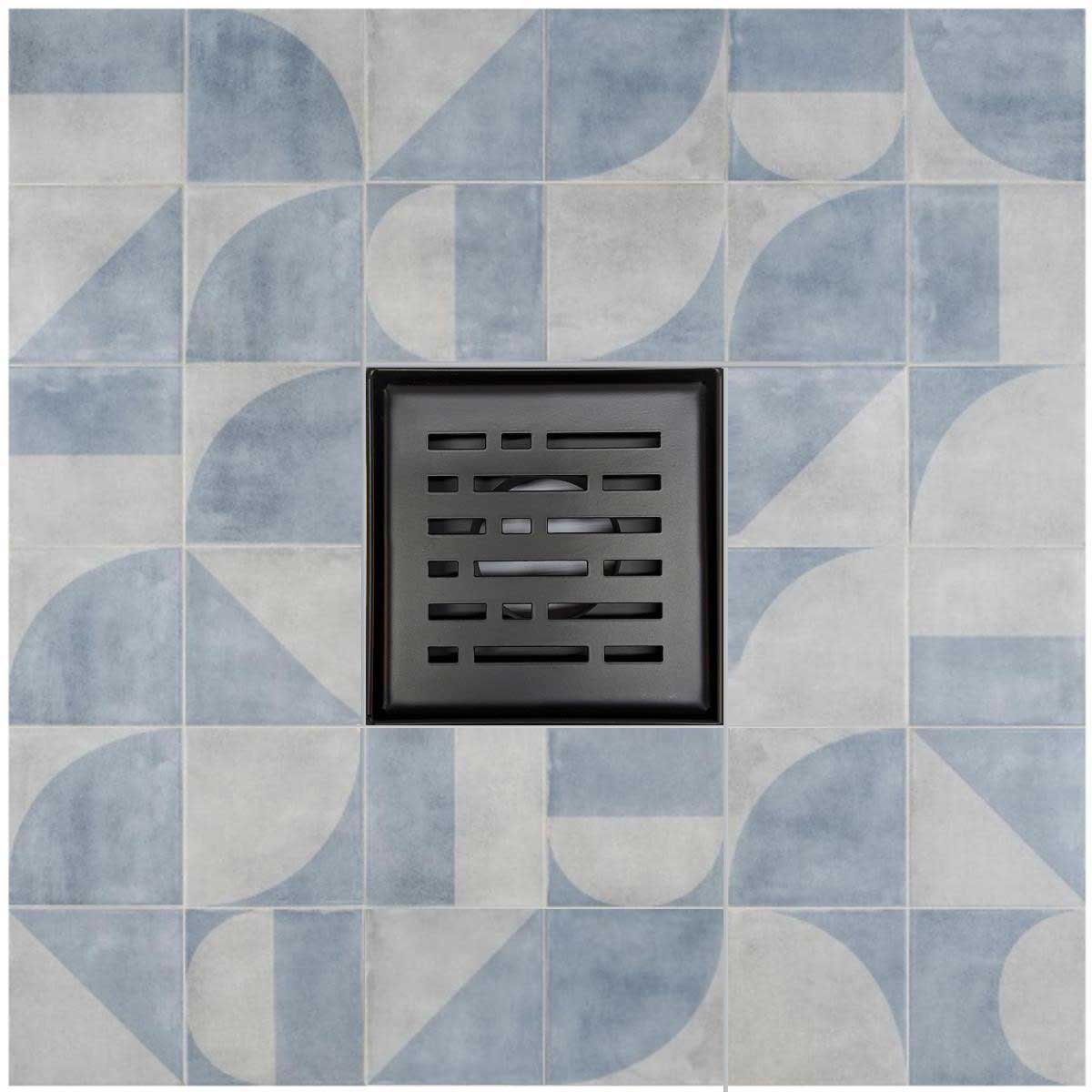 SereneDrains Square Shower Drain Broken Lane 4 Matte Black