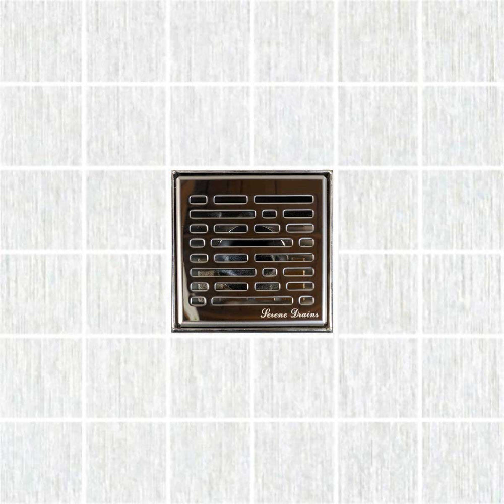 SereneDrains Square Shower Drain Kit with Base - Broken Lane - Polished Chrome - 4 Inch