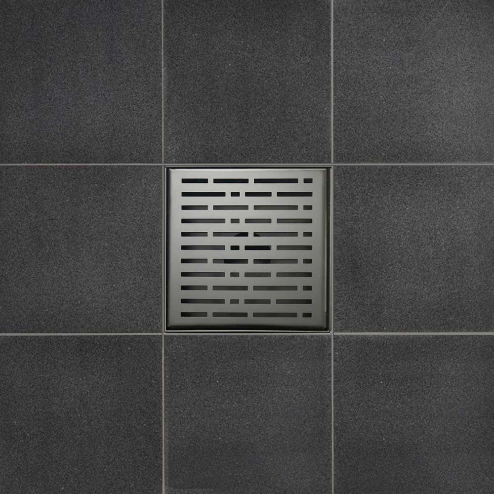 SereneDrains Square Shower Drain Kit with Base - Broken Lane - Matte Black - 6 Inch
