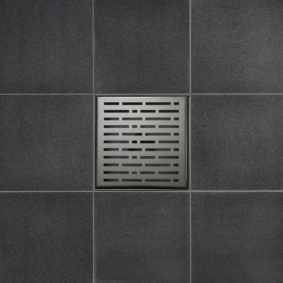 SereneDrains Square Shower Drain Kit with Base - Broken Lane - Matte Black - 6 Inch