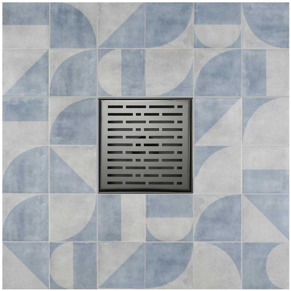 SereneDrains Square Shower Drain Kit with Base - Broken Lane - Matte Black - 6 Inch