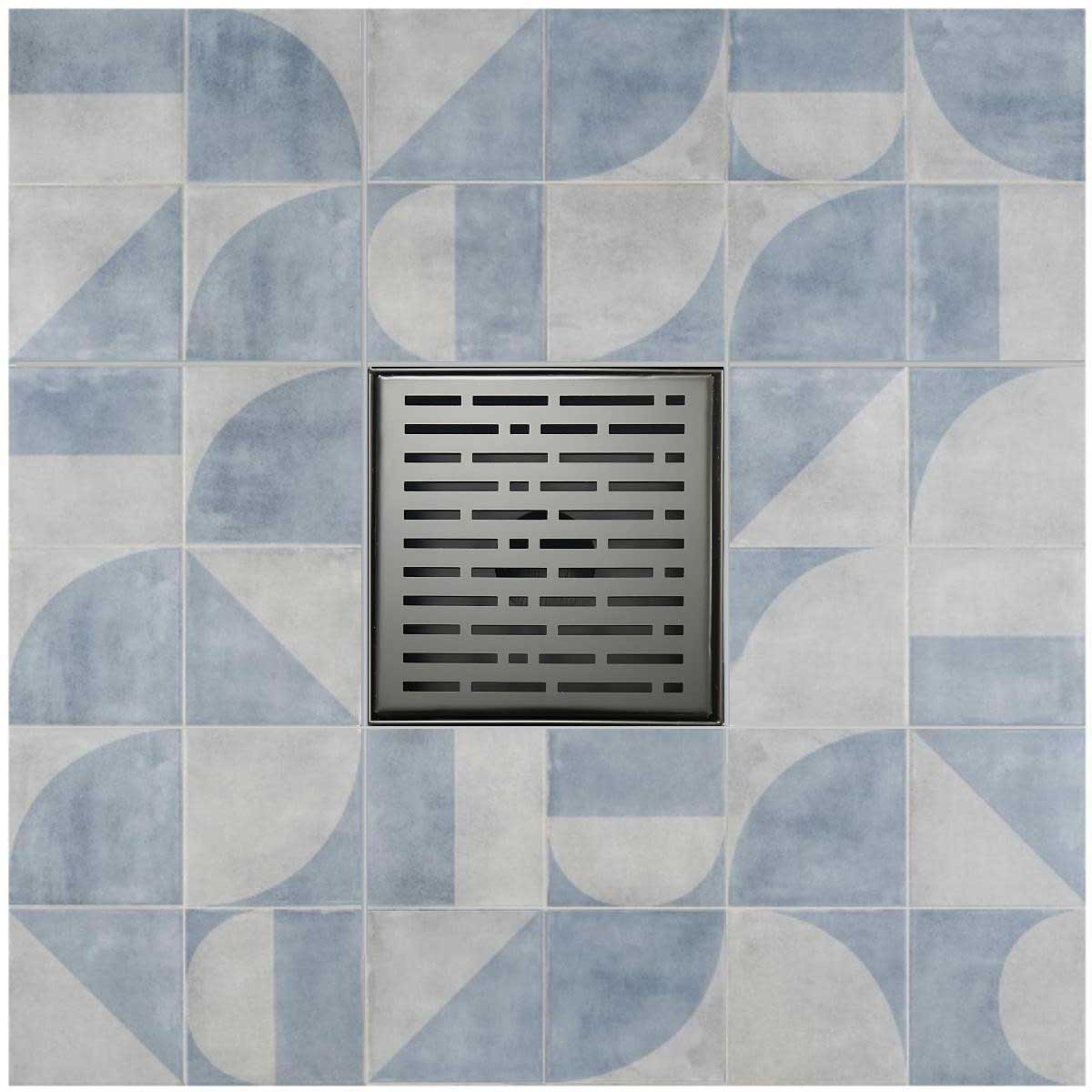 SereneDrains Square Shower Drain Kit with Base - Broken Lane - Matte Black - 6 Inch