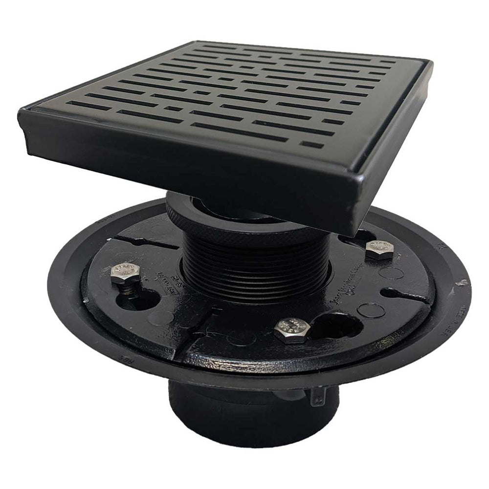 SereneDrains Square Shower Drain Kit with Base - Broken Lane - Matte Black - 6 Inch
