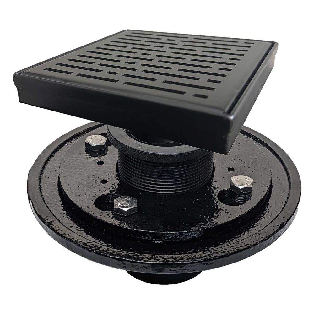 SereneDrains Square Shower Drain Kit with Base - Broken Lane - Matte Black - 6 Inch
