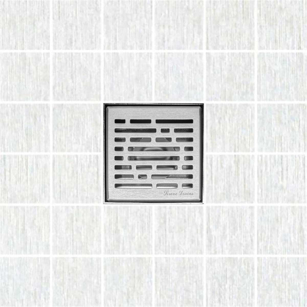 SereneDrains Square Shower Drain Kit with Base - Broken Lane - Brushed Nickel - 6 Inch