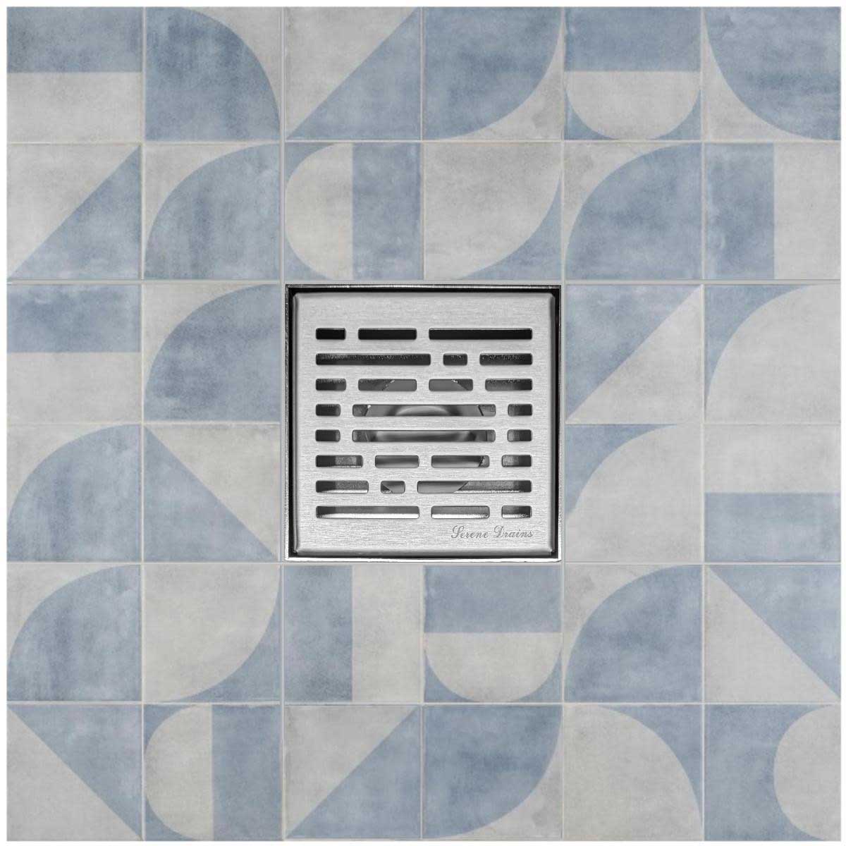 SereneDrains Square Shower Drain Kit with Base - Broken Lane - Brushed Nickel - 6 Inch