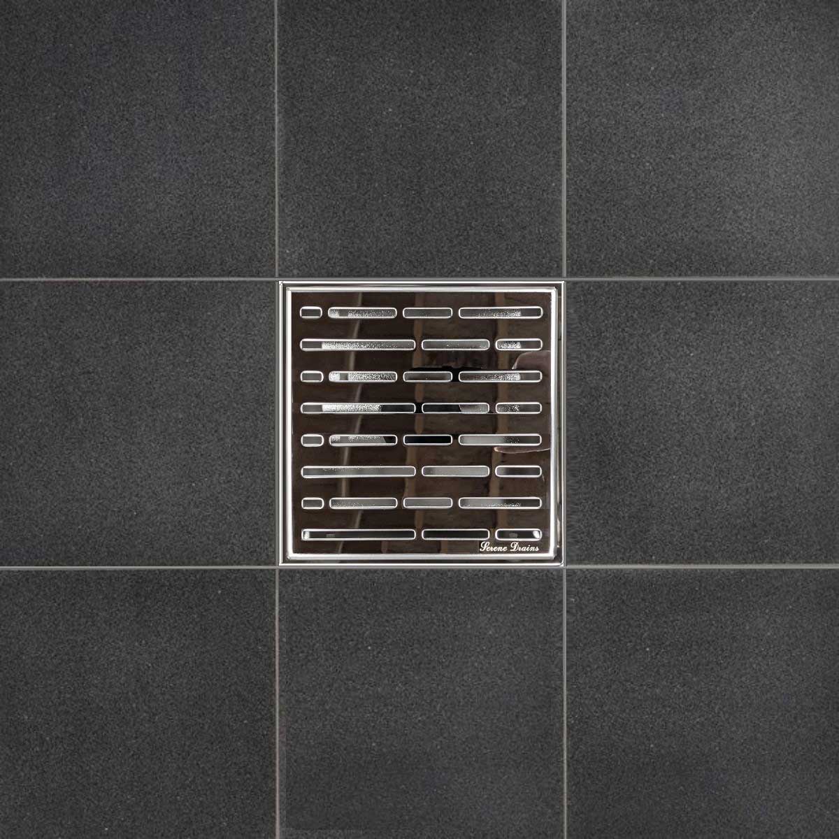 SereneDrains Square Shower Drain Kit with Base - Broken Lane - Polished Chrome - 6 Inch