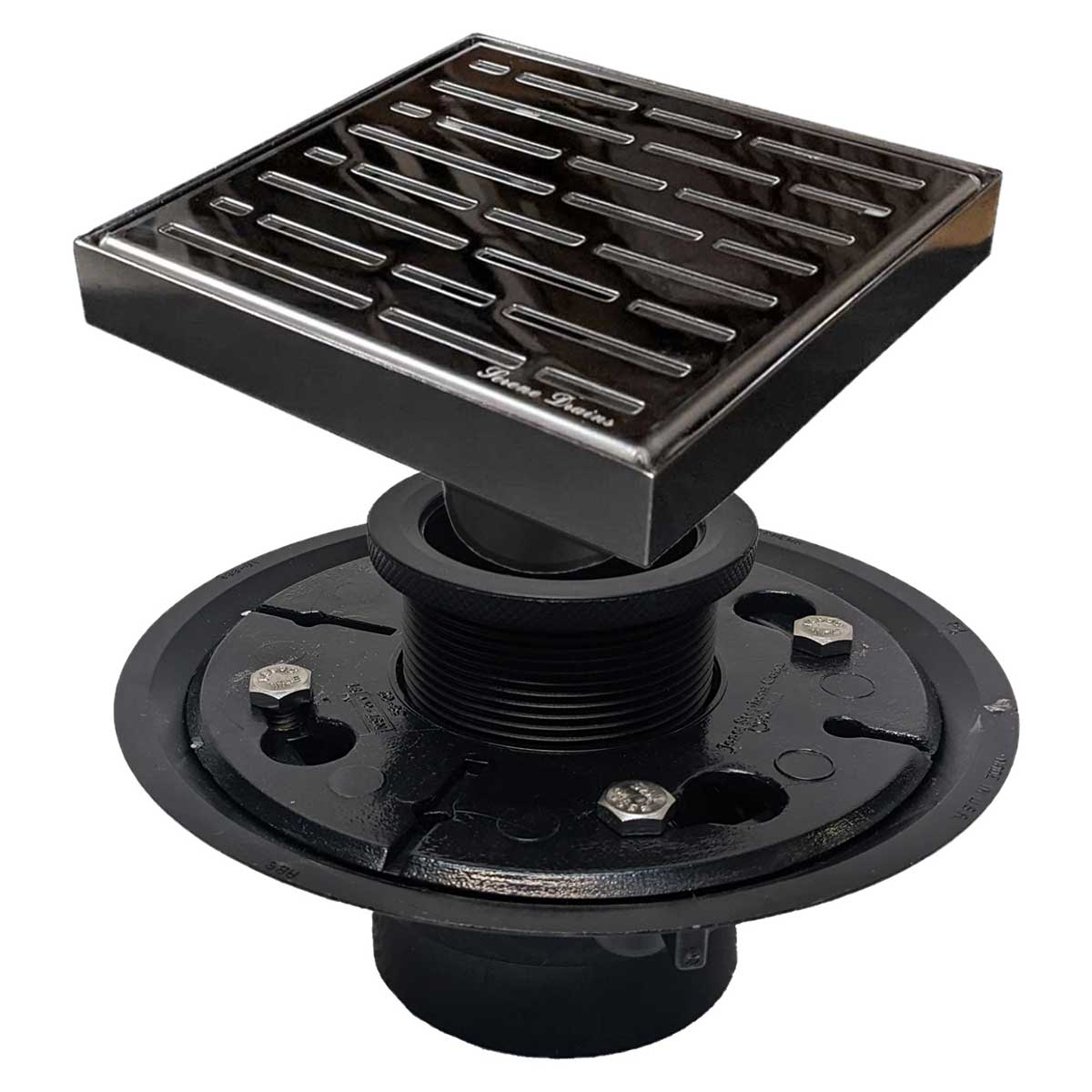 SereneDrains Square Shower Drain Kit with Base - Broken Lane - Polished Chrome - 6 Inch