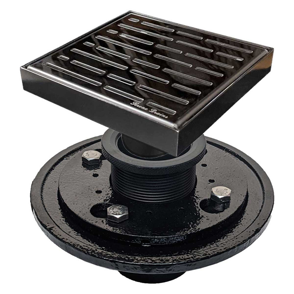 SereneDrains Square Shower Drain Kit with Base - Broken Lane - Polished Chrome - 6 Inch