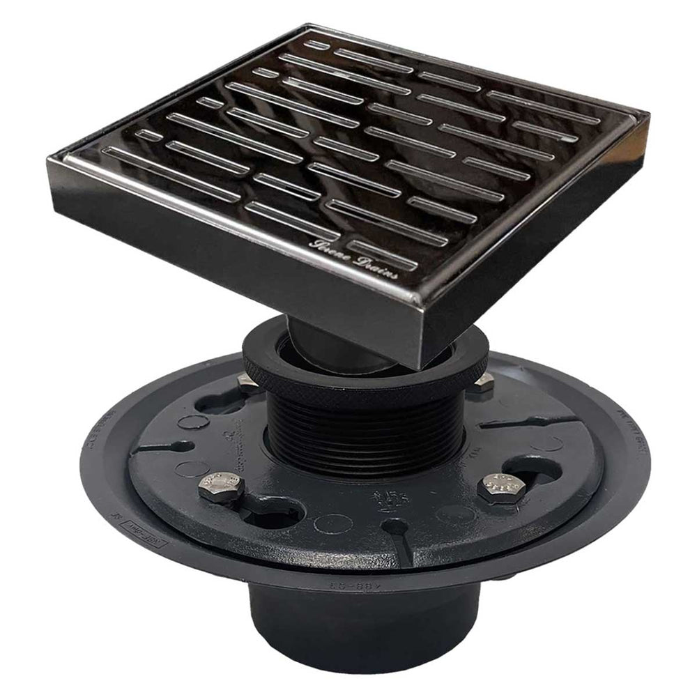 SereneDrains Square Shower Drain Kit with Base - Broken Lane - Polished Chrome - 6 Inch