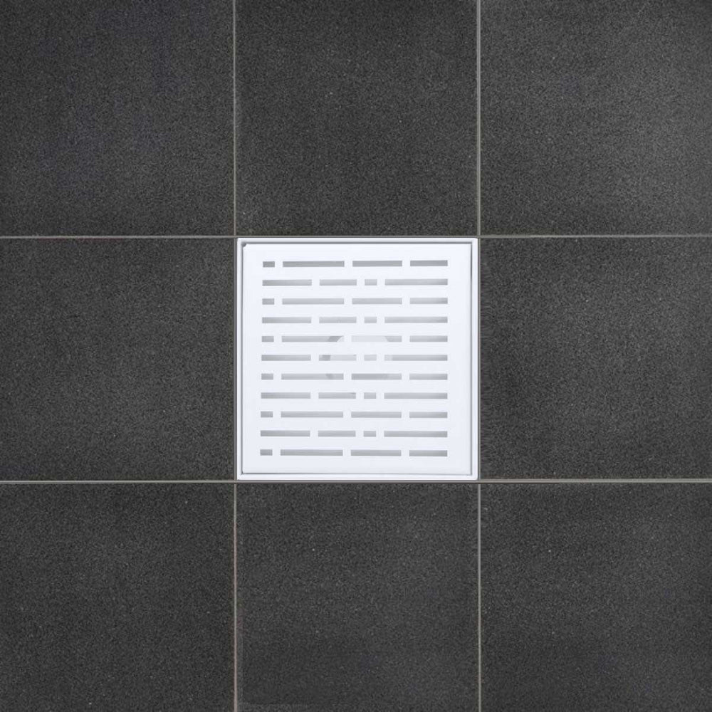 SereneDrains Square Shower Drain Kit with Base - Broken Lane - Matte White - 6 Inch