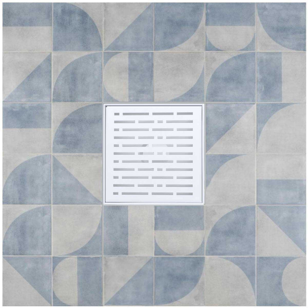 SereneDrains Square Shower Drain Kit with Base - Broken Lane - Matte White - 6 Inch