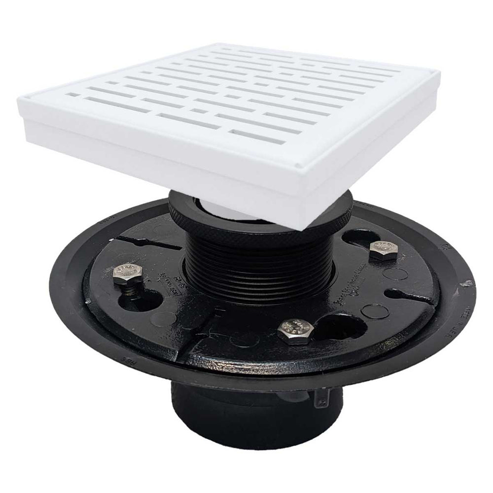 SereneDrains Square Shower Drain Kit with Base - Broken Lane - Matte White - 6 Inch