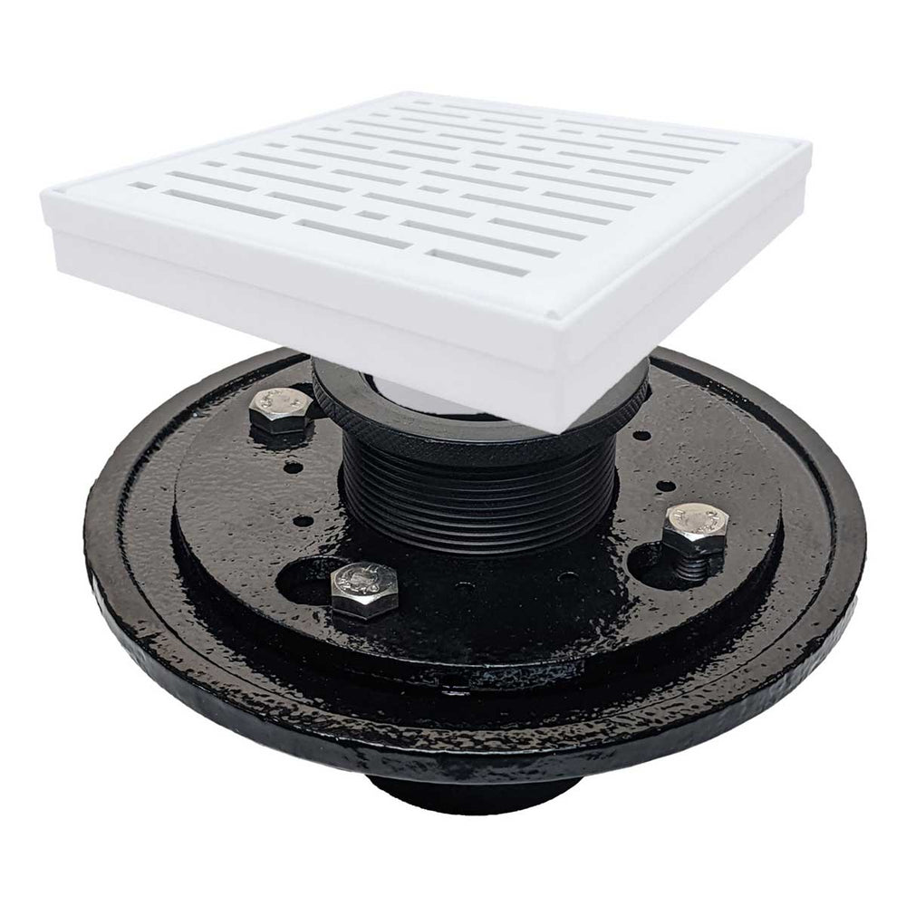 SereneDrains Square Shower Drain Kit with Base - Broken Lane - Matte White - 6 Inch