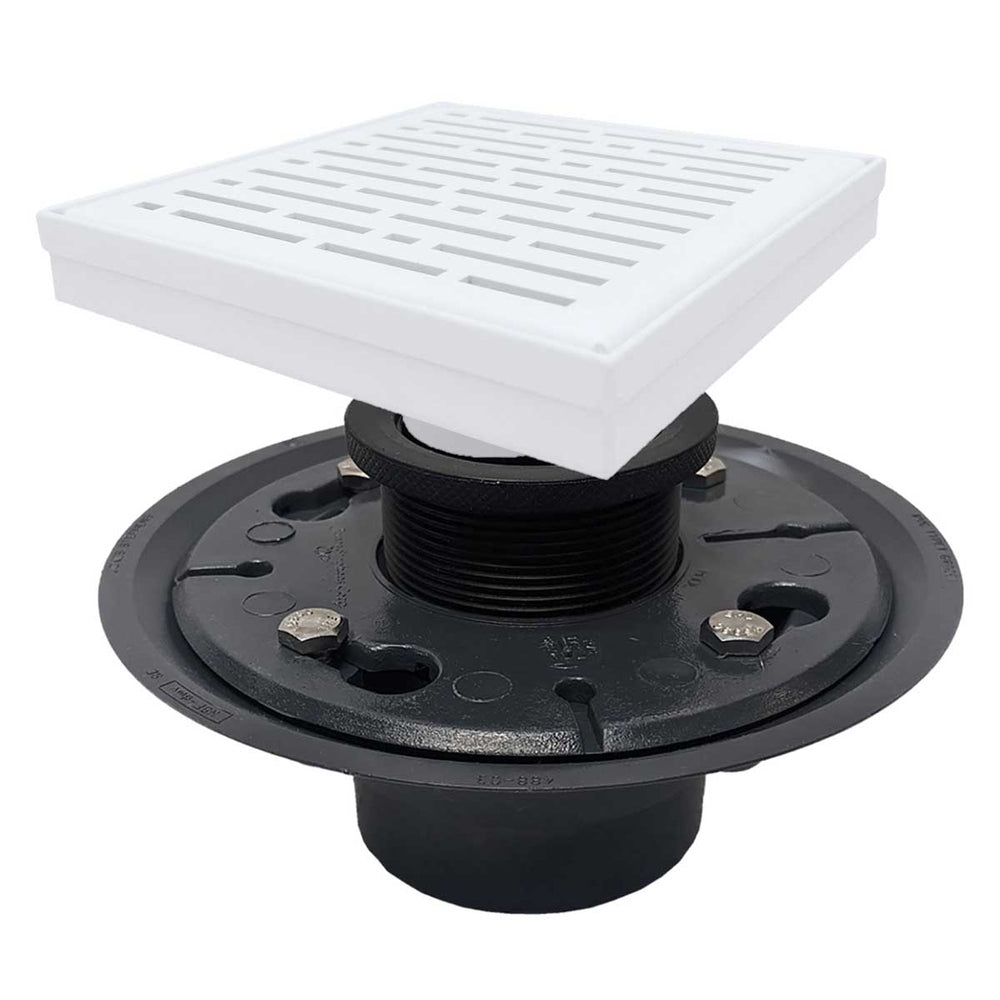 SereneDrains Square Shower Drain Kit with Base - Broken Lane - Matte White - 6 Inch