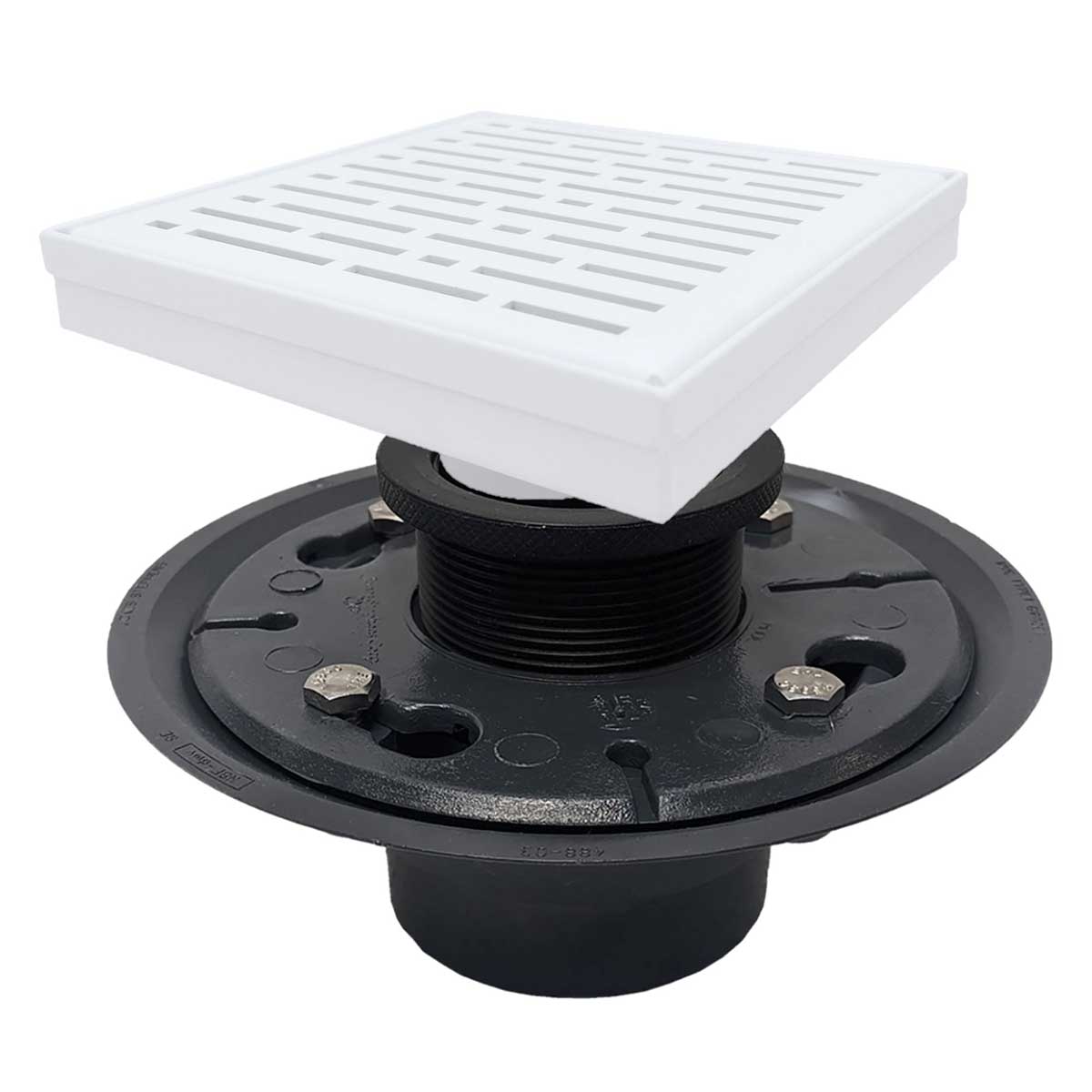 SereneDrains Square Shower Drain Kit with Base - Broken Lane - Matte White - 6 Inch