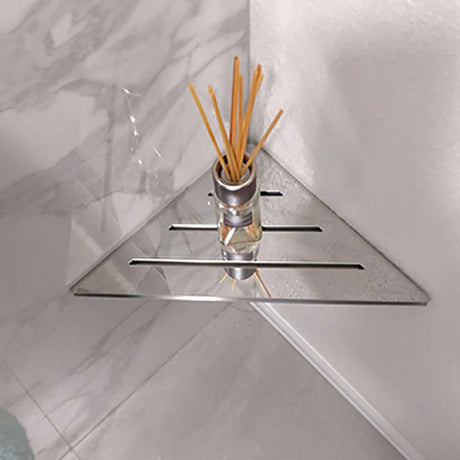 SereneDrains Stainless Steel Polished  Chrome Corner shower shelf mounted on a marble wall