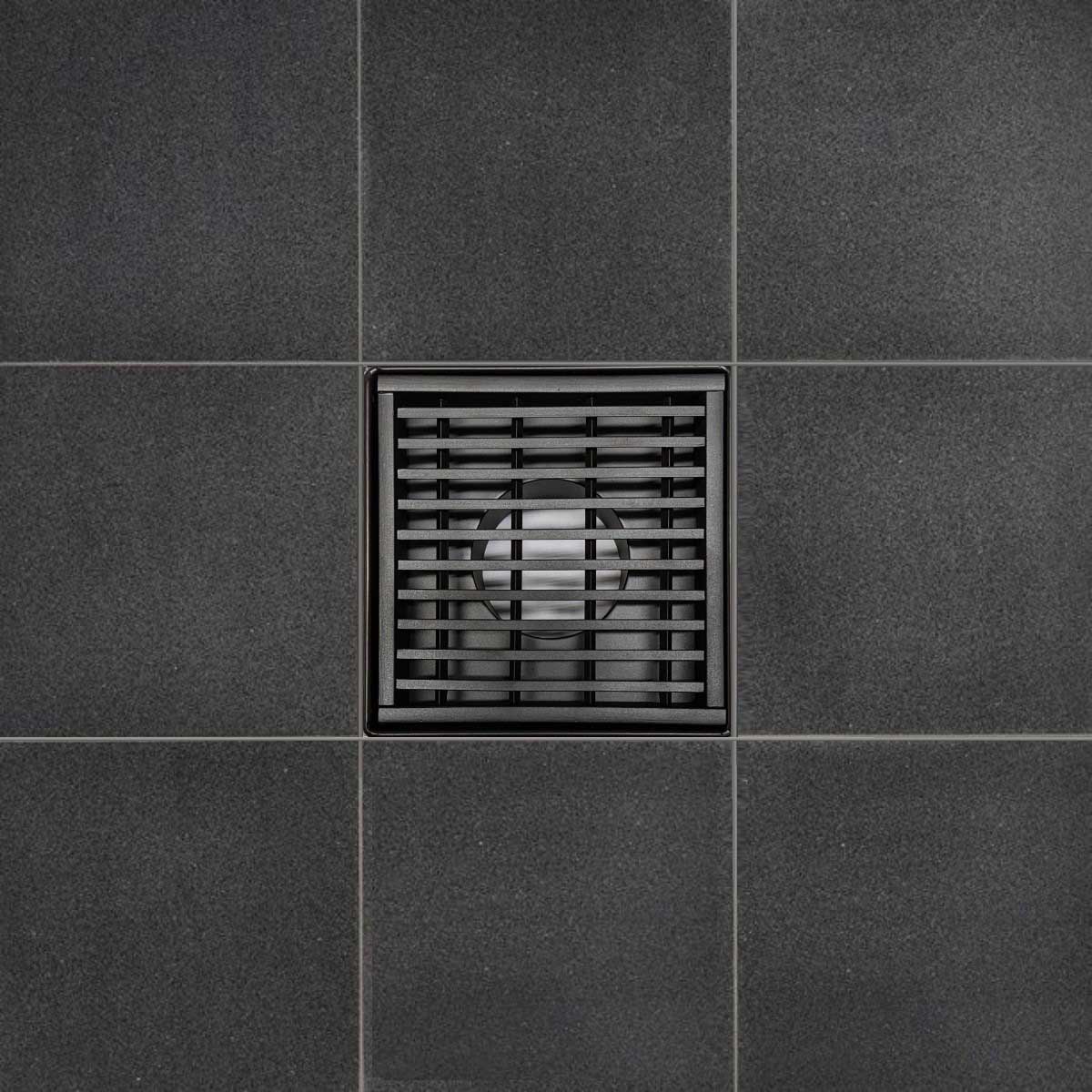 SereneDrains Square Shower Drain Kit with Base - Linear Wedge - Matte Black - 4 Inch
