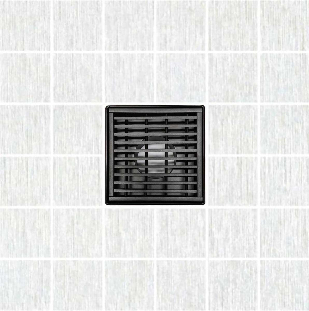 SereneDrains Square Shower Drain Kit with Base - Linear Wedge - Matte Black - 4 Inch