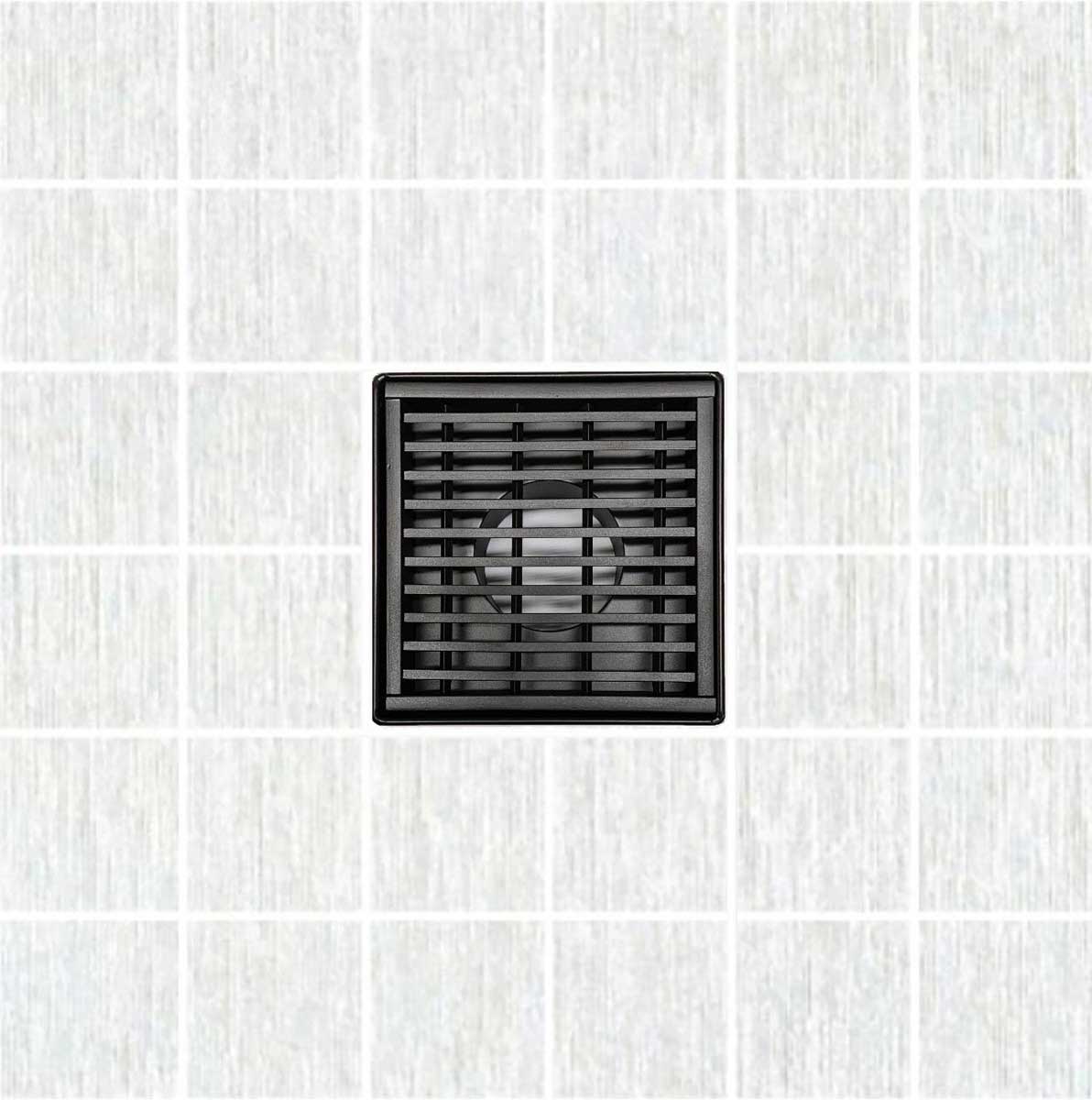 SereneDrains Square Shower Drain Kit with Base - Linear Wedge - Matte Black - 4 Inch