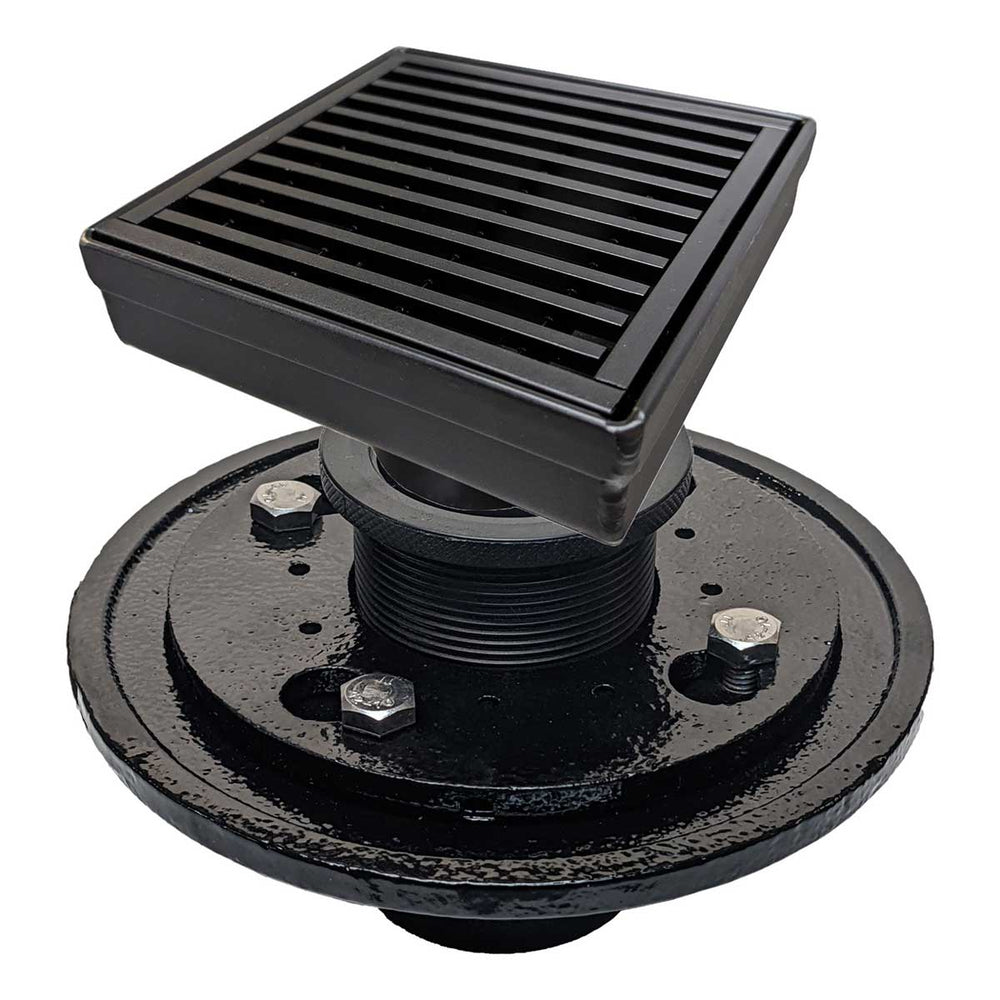 SereneDrains Square Shower Drain Kit with Base - Linear Wedge - Matte Black - 4 Inch