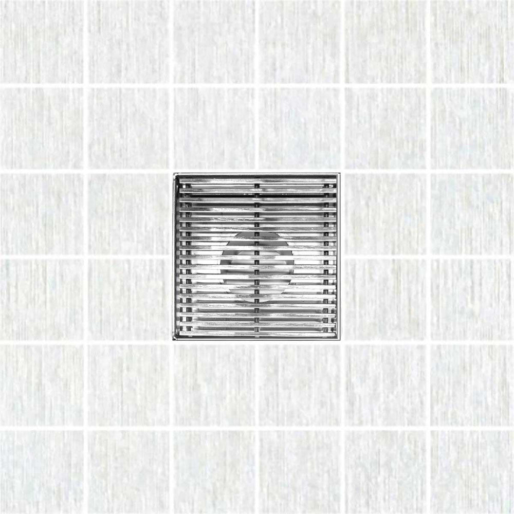 SereneDrains Square Shower Drain Kit with Base - Linear Wedge - Polished Chrome - 4 Inch