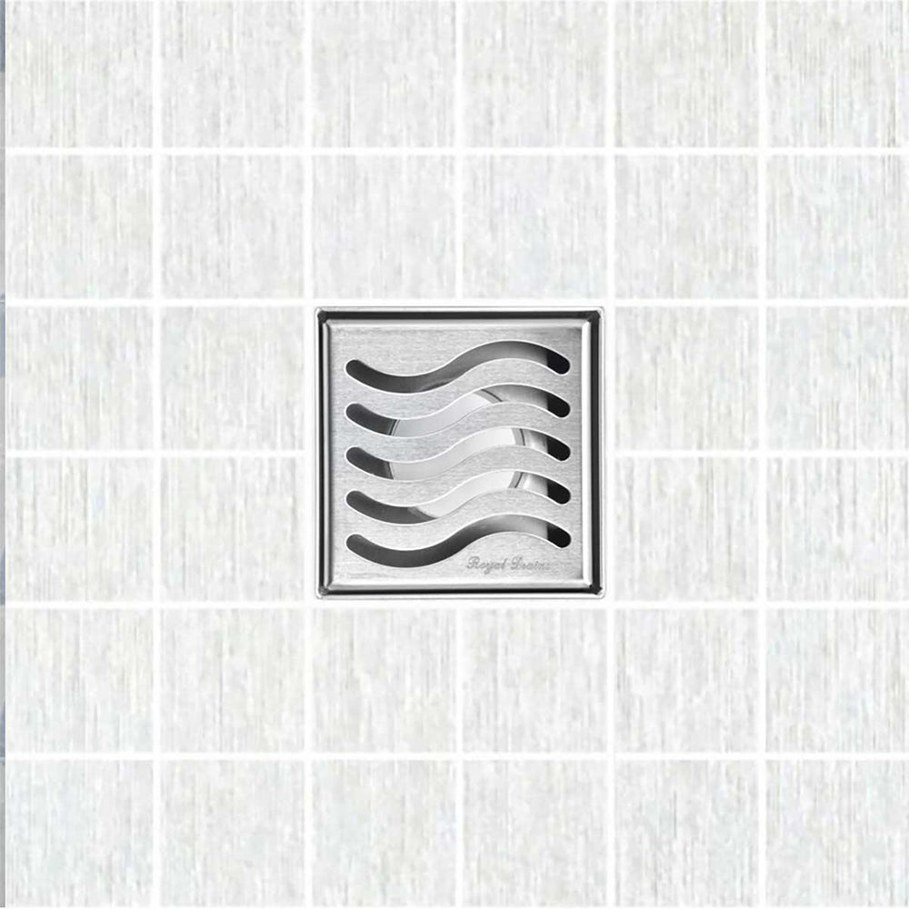 SereneDrains Square Shower Drain Ocean Wave 4 Brushed