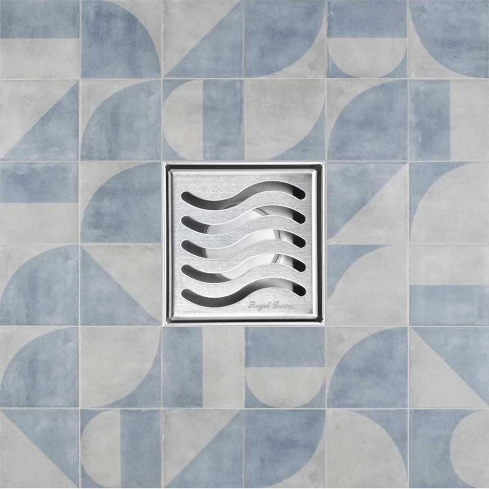 SereneDrains Square Shower Drain Ocean Wave 4 Brushed