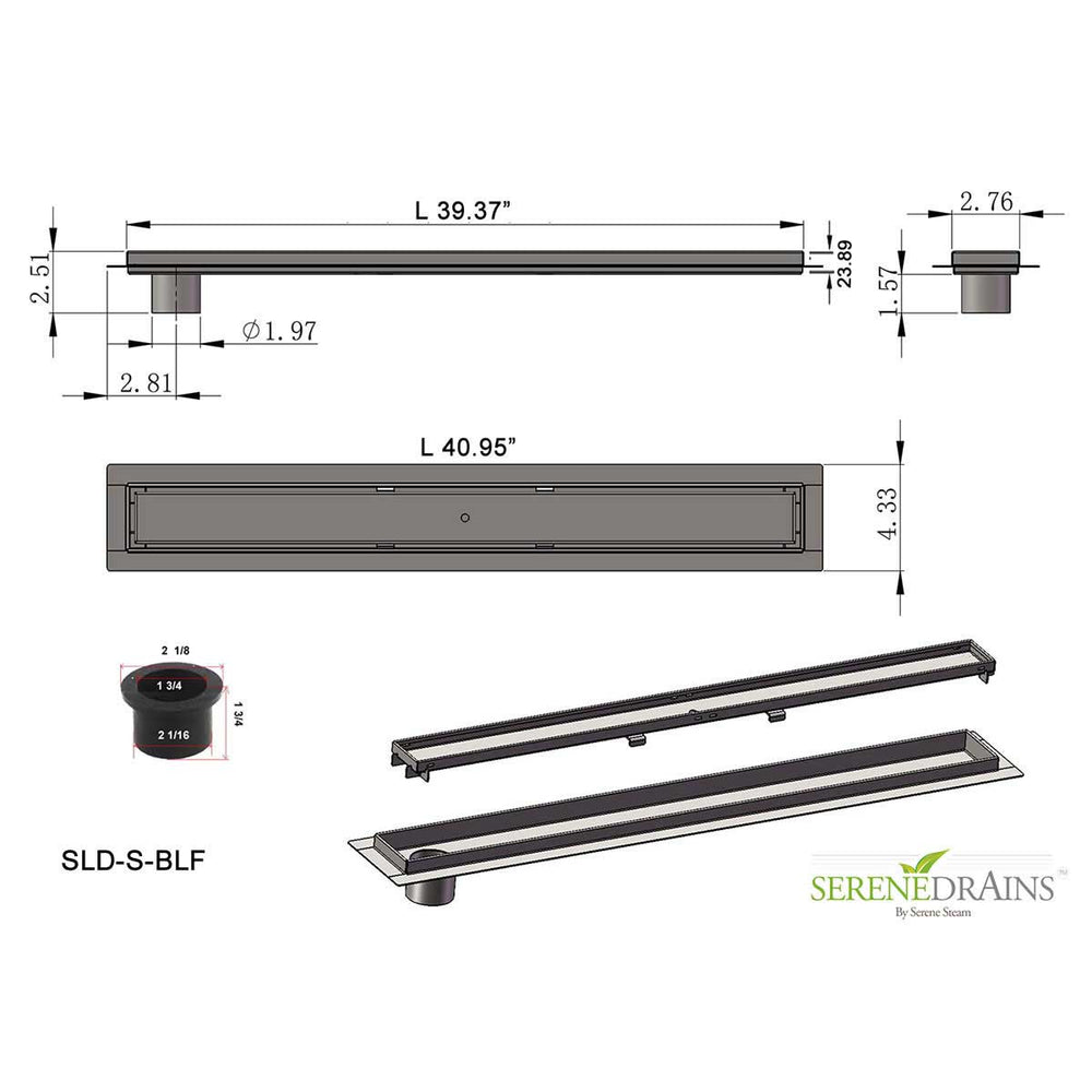 SereneDrains Linear Shower Drain Offset Outlet Broken Lane - Brushed 39