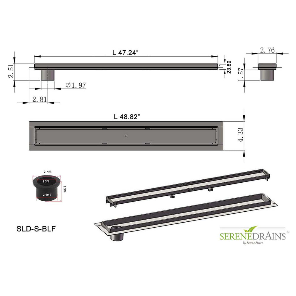 SereneDrains Linear Shower Drain Offset Outlet Broken Lane - Brushed 47