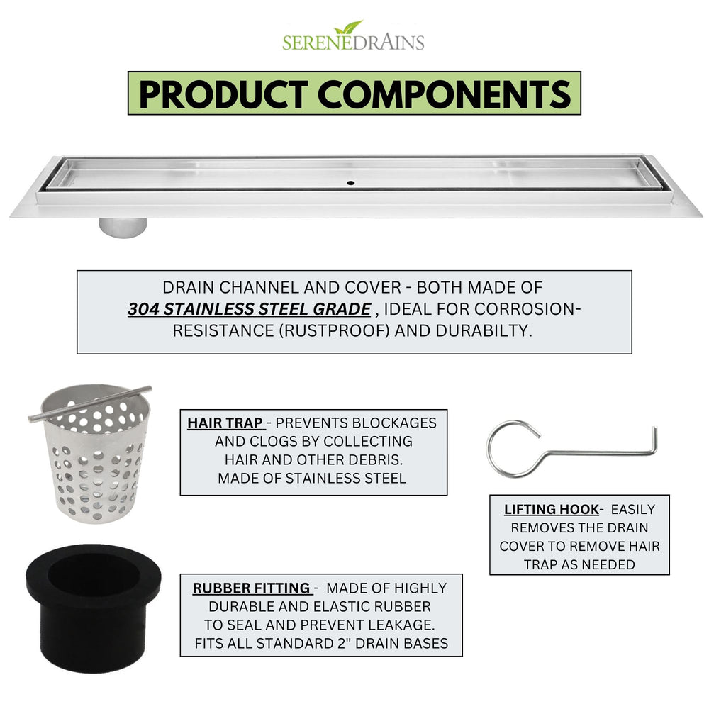 SereneDrains Linear Shower Drain Offset Outlet Tile Insert - Brushed 35