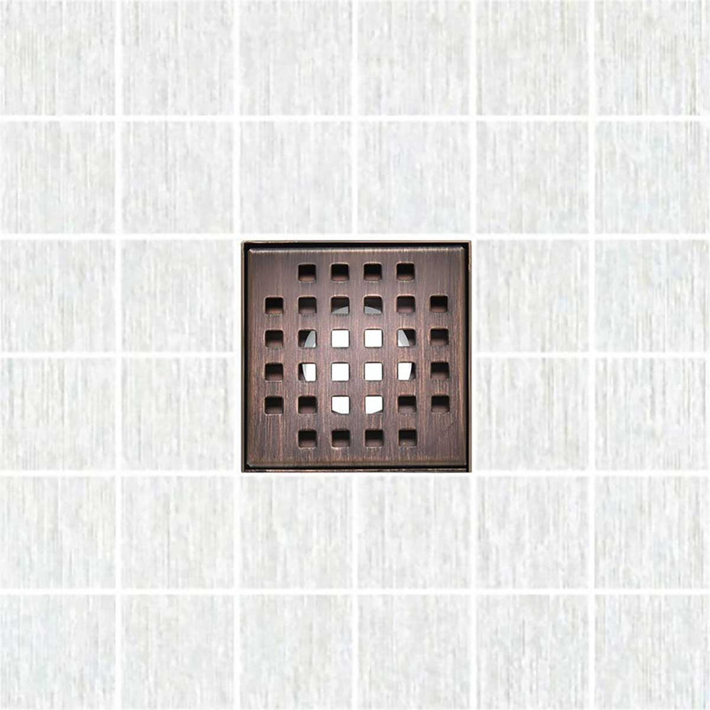 Serene Square Drain in Bronze over porcelain tile floor