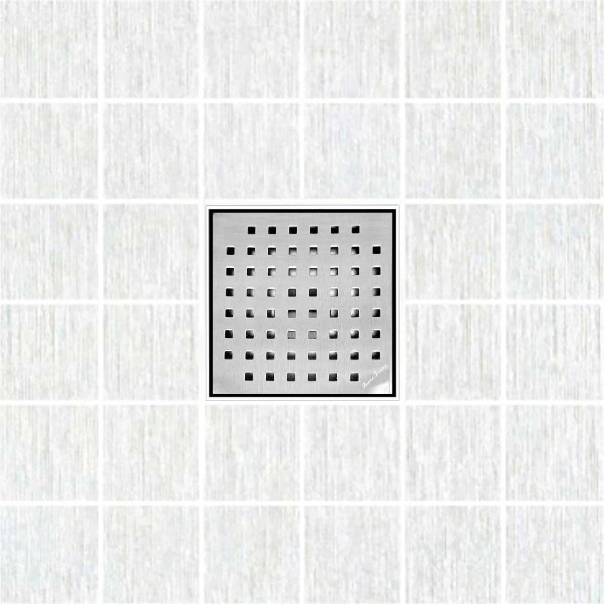 SereneDrains Square Shower Drain Kit with Base - Traditional Square - Brushed Nickel - 6 Inch