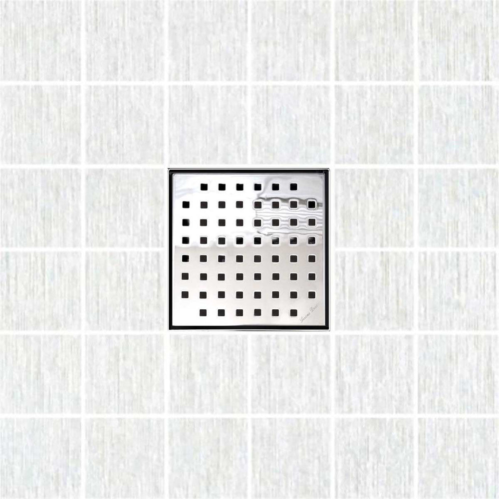 SereneDrains Square Shower Drain Kit with Base - Traditional Square - Polished Chrome - 4 Inch