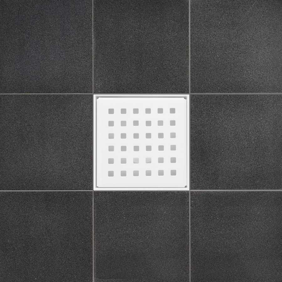 SereneDrains Square Shower Drain Kit with Base - Traditional Square - Matte White - 4 Inch