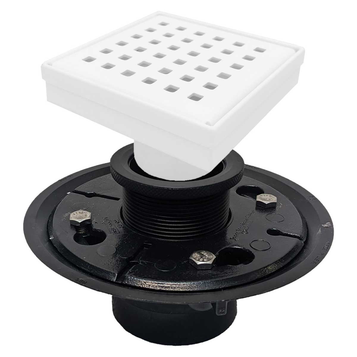 SereneDrains Square Shower Drain Kit with Base - Traditional Square - Matte White - 4 Inch