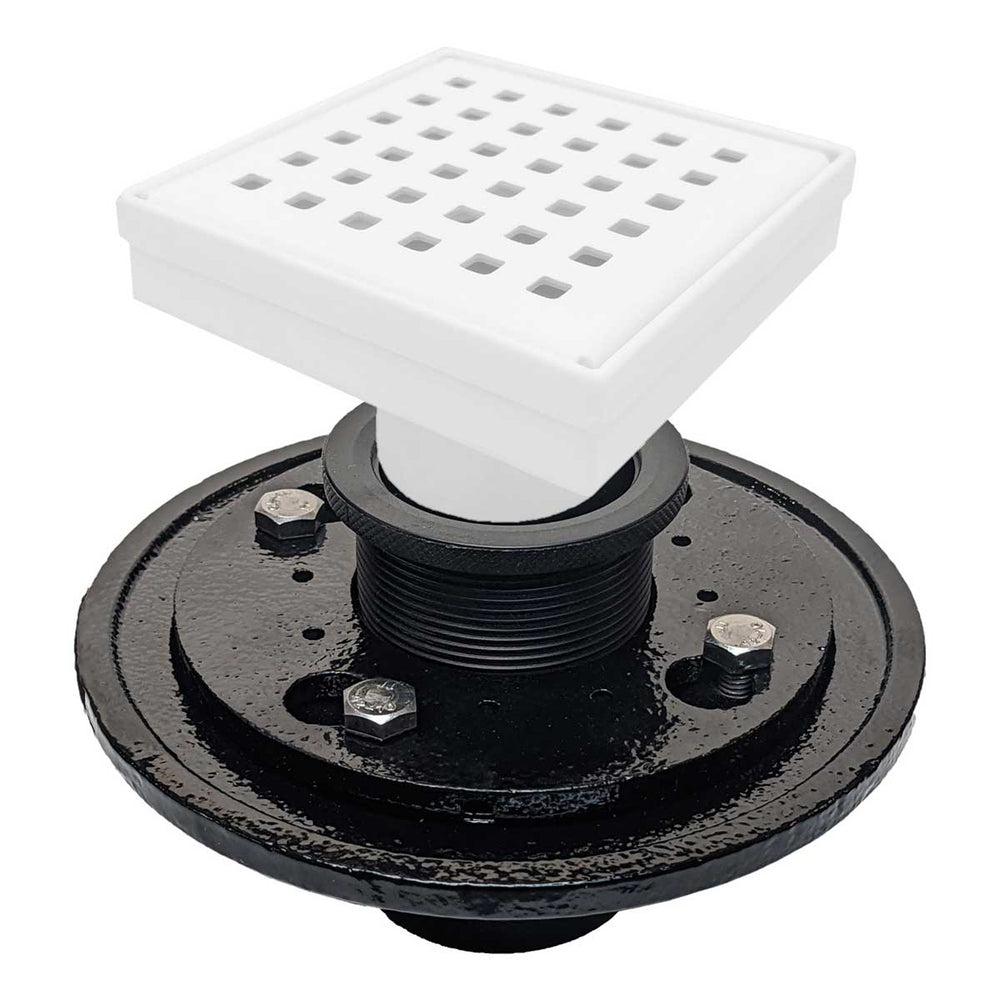 SereneDrains Square Shower Drain Kit with Base - Traditional Square - Matte White - 4 Inch