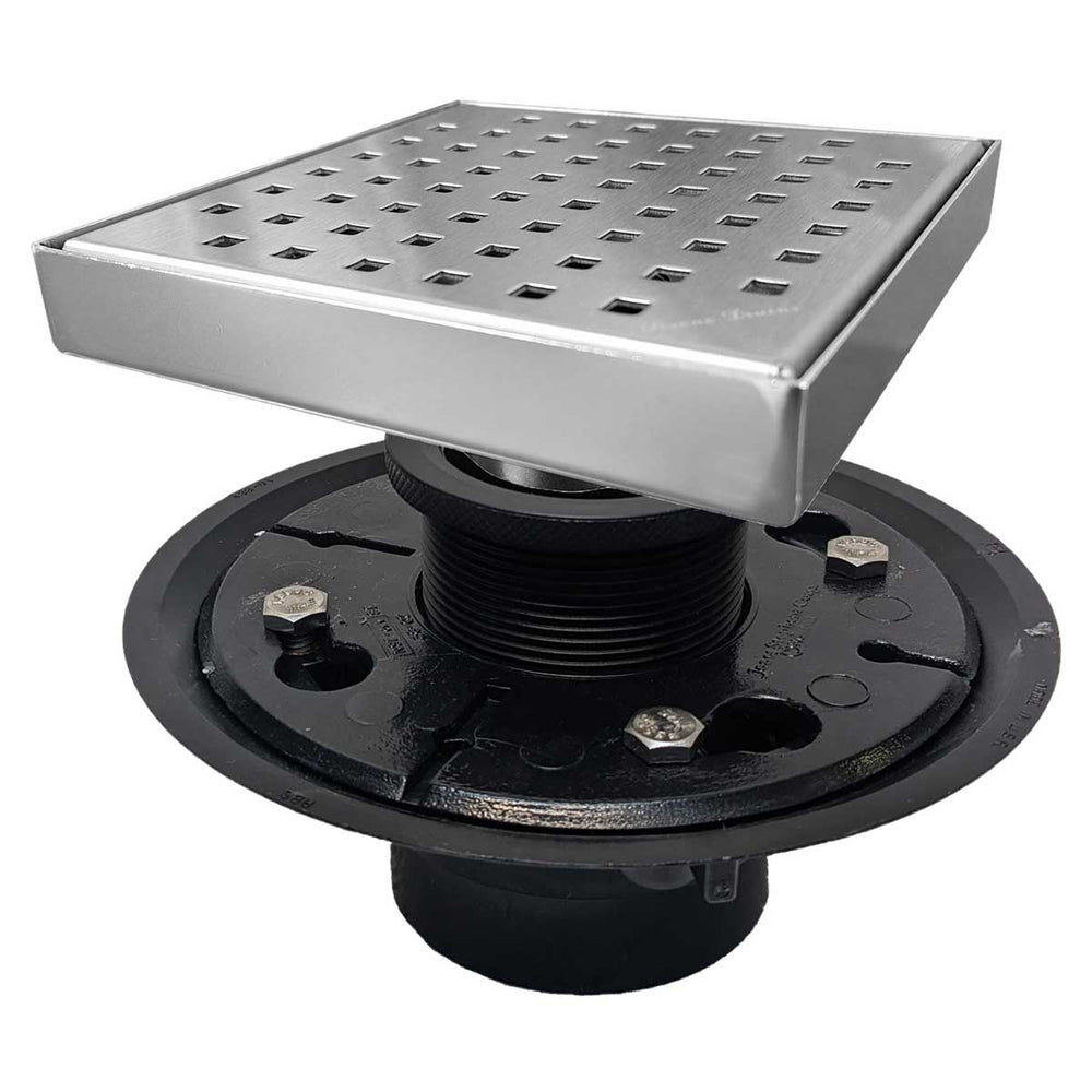 SereneDrains Square Shower Drain Kit with Base - Traditional Square - Polished Chrome - 4 Inch