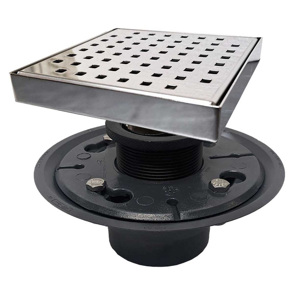 SereneDrains Square Shower Drains Traditional Square with PVC rough - Polished Chrome