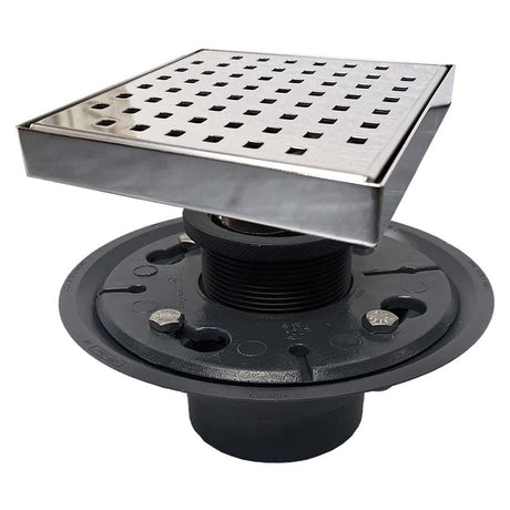 SereneDrains Square Shower Drains Traditional Square with PVC rough - Polished Chrome