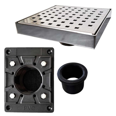 SereneDrains Square Shower Drains Traditional Square with Square PVC rough - Polished Chrome