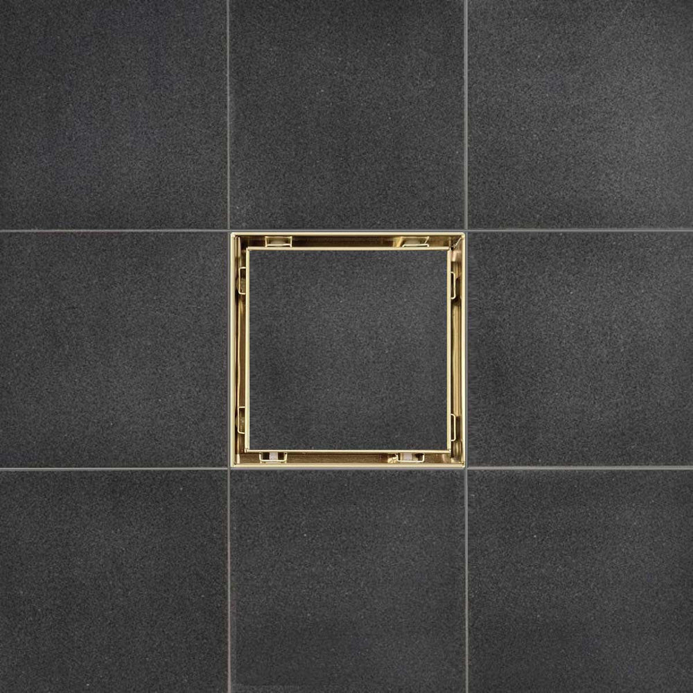 SereneDrains Wow Drain TM Side Discharge Outlet with 5 Inch Tile Insert Square Shower Drain Horizontal Low Profile