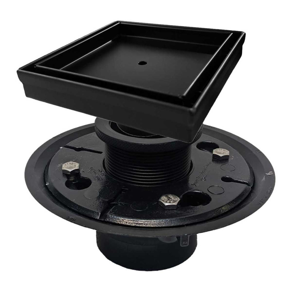 SereneDrains Square Shower Drain Kit with Base - Tile Insert - Matte Black - 5 Inch