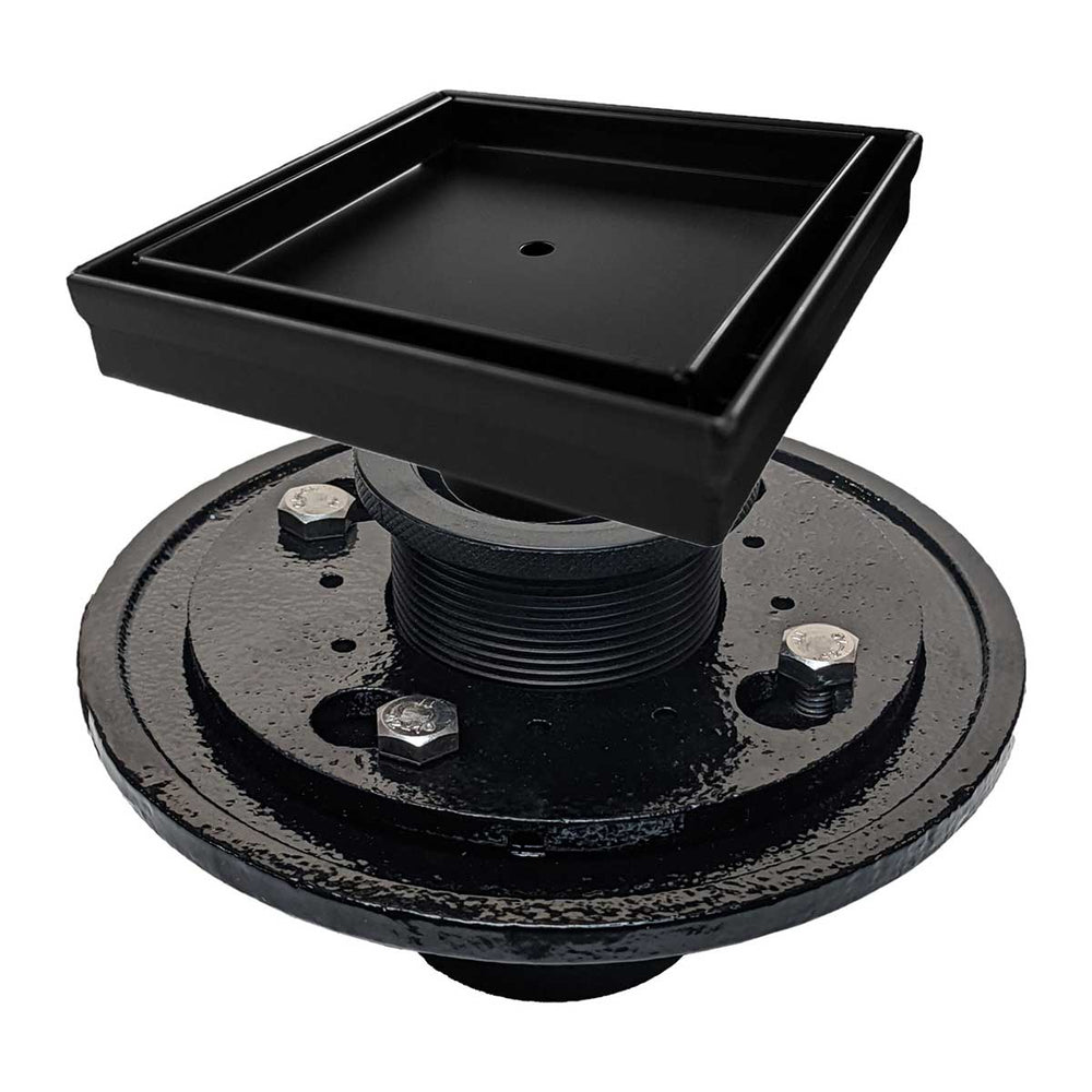 SereneDrains Square Shower Drain Kit with Base - Tile Insert - Matte Black - 5 Inch