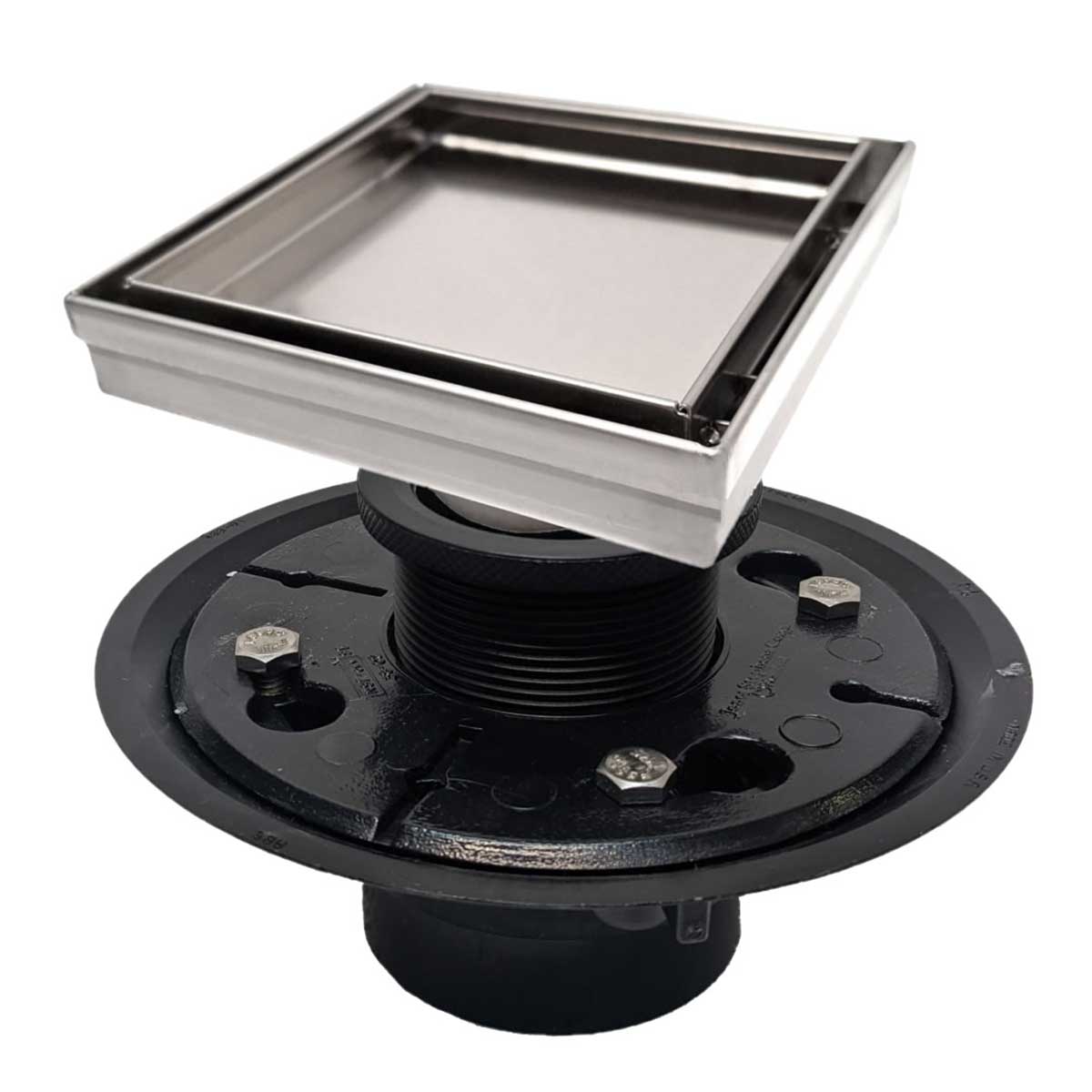 SereneDrains Square Shower Drain Kit with Base - Tile Insert - Brushed Nickel - 6 Inch