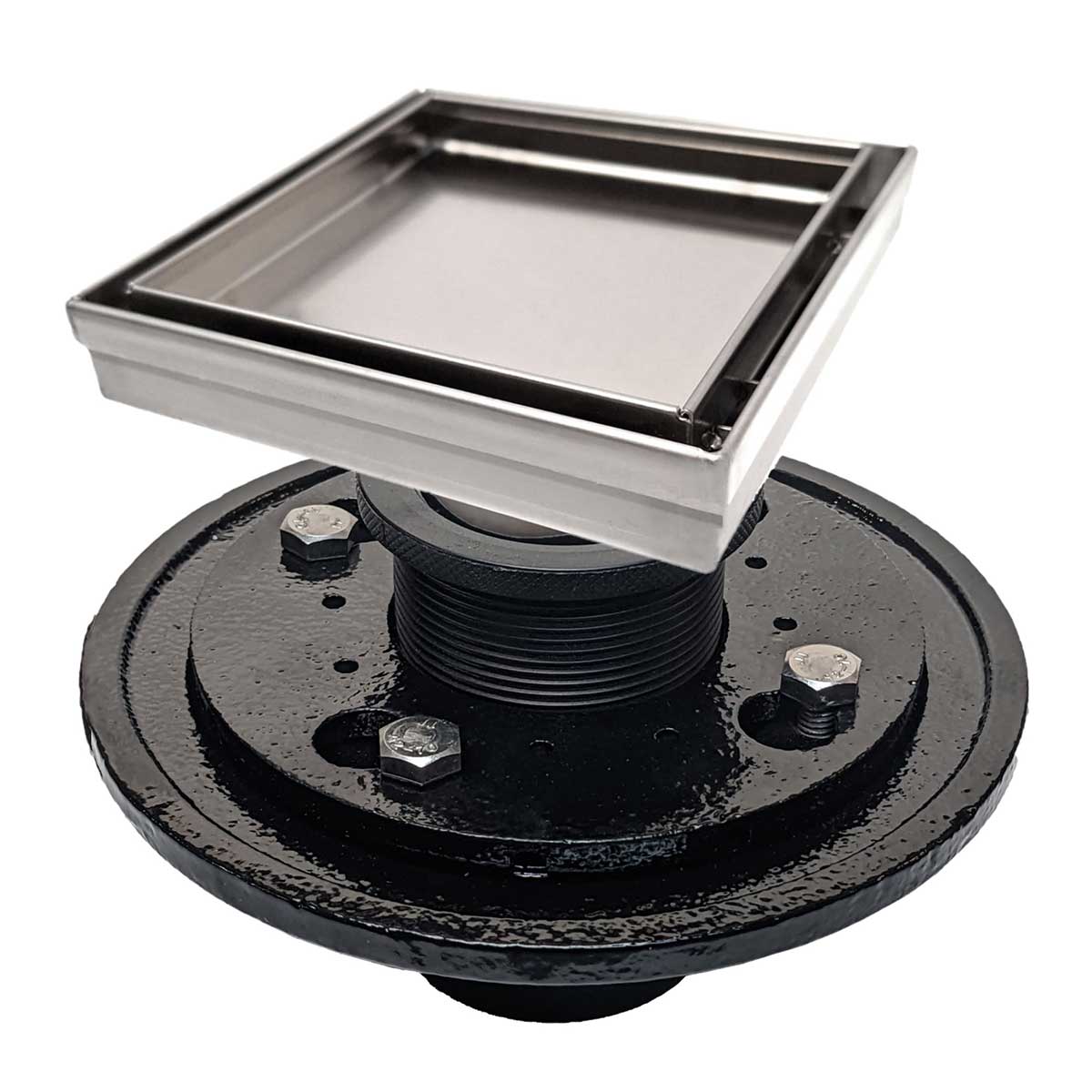 SereneDrains Square Shower Drain Kit with Base - Tile Insert - Brushed Nickel - 6 Inch