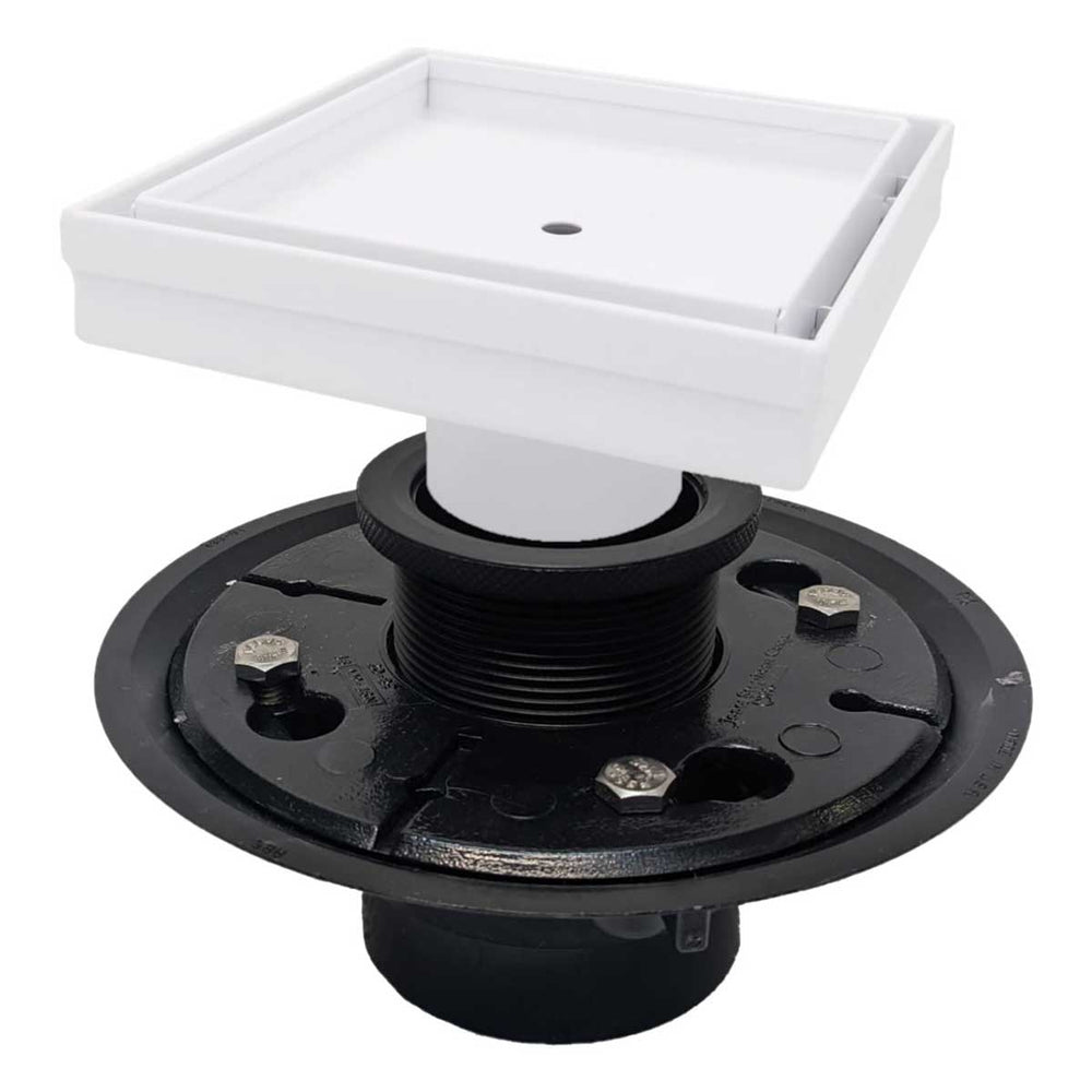 SereneDrains Square Shower Drain Kit with Base - Tile Insert - Matte White - 5 Inch