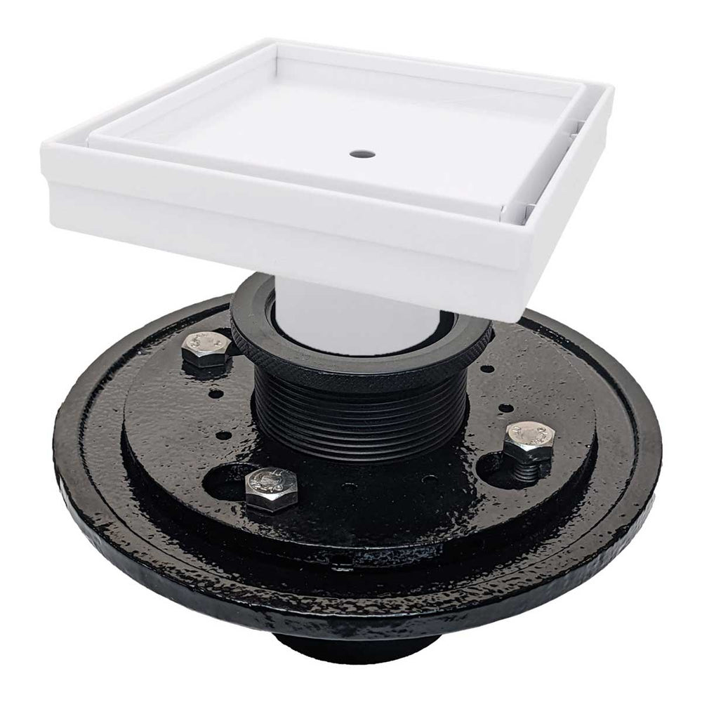 SereneDrains Square Shower Drain Kit with Base - Tile Insert - Matte White - 5 Inch