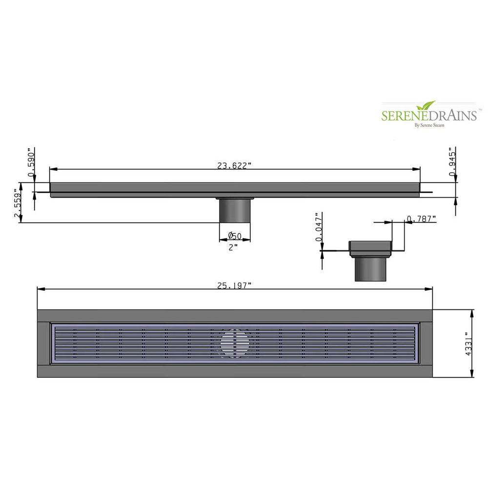 SereneDrains Linear Shower Drain Linear Wedge - Brushed 24
