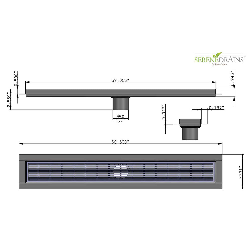 SereneDrains Linear Shower Drain Linear Wedge - Brushed 59